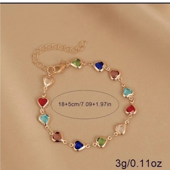 Love Heart Multicolor Gold Bracelet with Colorful Gems, NWOT - Picture 6 of 6